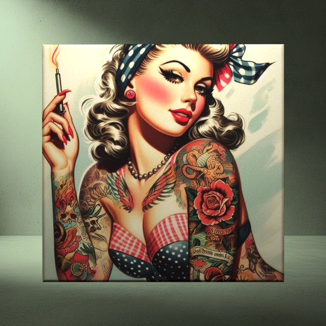 Vintage Tattoo Old School Pin-up Ceramic Tile (Creator Uploaded)