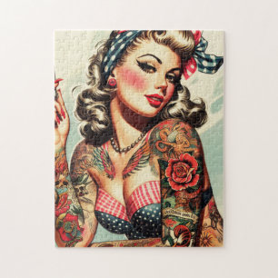 Vintage Tattoo Old School Pin-up Jigsaw Puzzle
