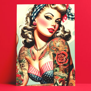 Vintage Tattoo Old School Pin-up Postcard