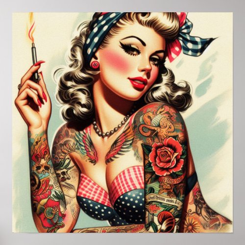 Vintage Tattoo Old School Pin_up Poster
