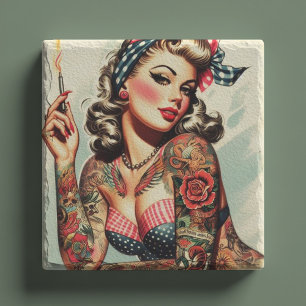 Vintage Tattoo Old School Pin-up Stone Coaster