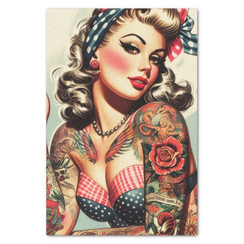 Vintage Tattoo Old School Pin_up Tissue Paper