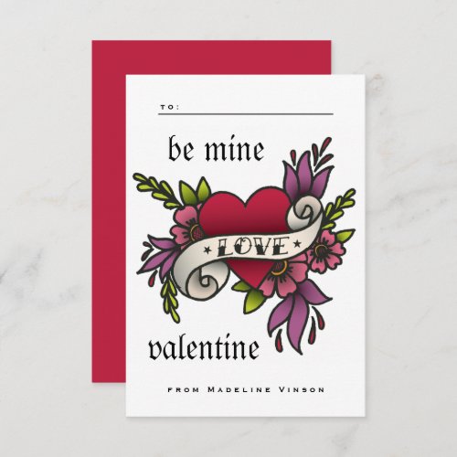 Vintage Tattoo Style Classroom Valentines Card