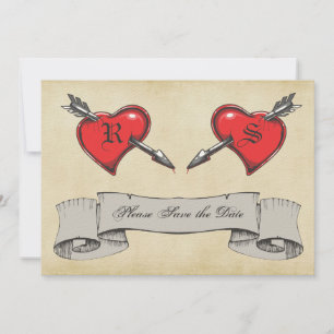 Vintage Tattoo Themed Wedding Save the Date Invitation