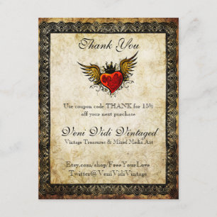 Vintage Tattoo Winged Heart Thank You Coupon