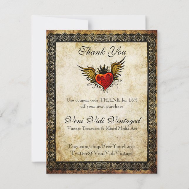 Vintage Tattoo Winged Heart Thank You Coupon (Front)