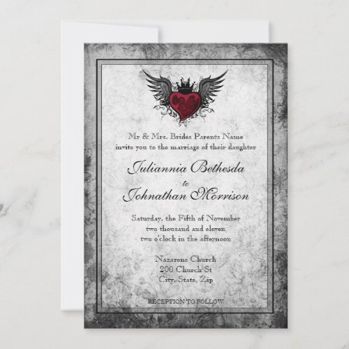 Vintage Tattoo Winged Heart Wedding Invitation
