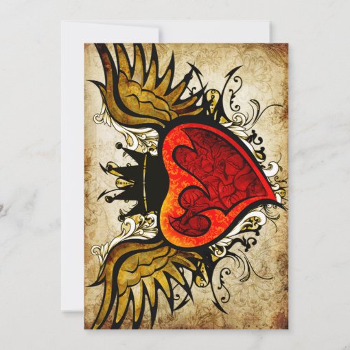 Vintage Tattoo Winged Heart Wedding Invitation | Zazzle
