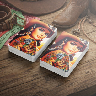 Vintage Tattooed Cowgirl Poker Cards