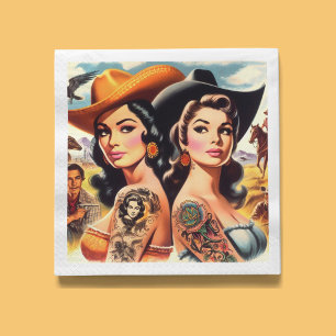 Vintage Tattooed Cowgirls Napkins