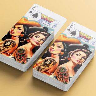Vintage Tattooed Cowgirls Poker Cards