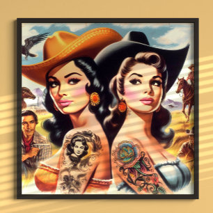 Vintage Tattooed Cowgirls Poster