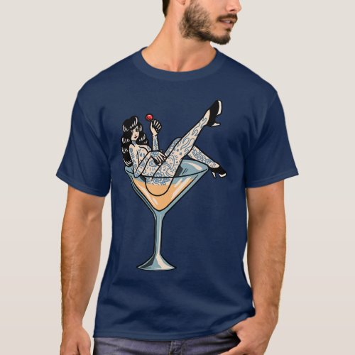Vintage Tattooed Girl Sitting in a Martini Glass T_Shirt