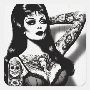 Vintage Tattooed Goth Girl Square Sticker