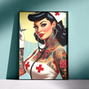 Vintage Tattooed Pin-up Nurse Poster