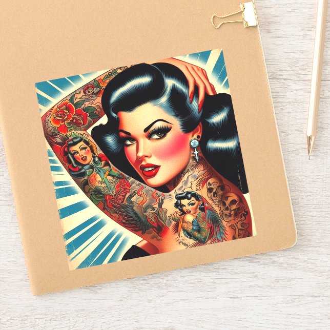 Vintage Tattooed Pin-up Sticker (Notebook)