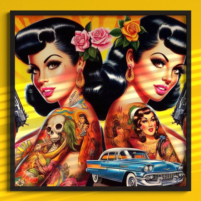 Vintage Tattooed Twins Pin-ups Poster (Creator Uploaded)