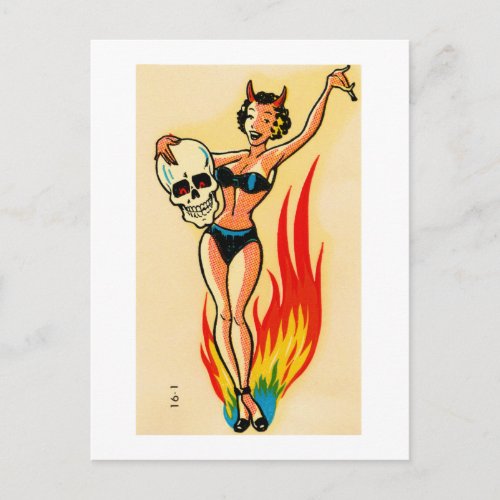 Vintage Tattoos Flaming Pin_Up Girl Postcard