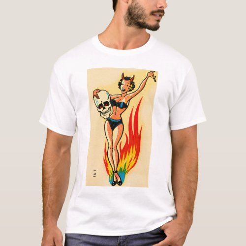 Vintage Tattoos Flaming Pin_Up Girl T_Shirt