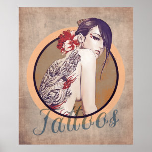 Vintage Tattoos Shops Poster