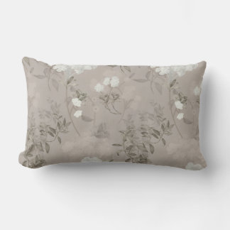 Vintage Taupe Beige Floral Romantic Botanical Lumbar Pillow