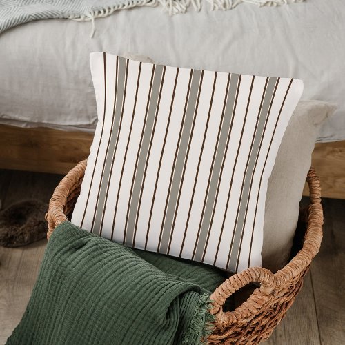 Vintage Taupe Clay Brown Stripe Pattern On Ivory Throw Pillow
