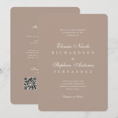 Vintage Taupe & Ivory All in One Old Money Wedding Invitation