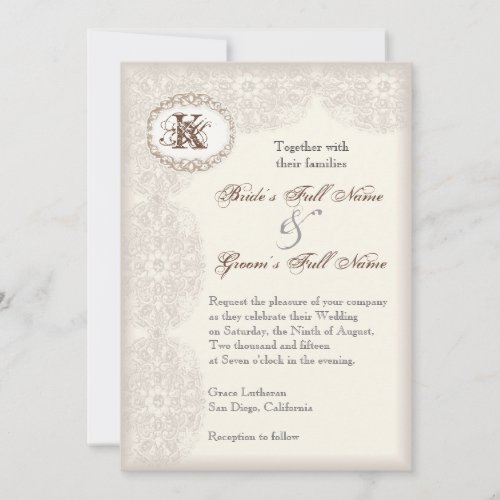 Vintage Taupe Lace - Wedding Invitation