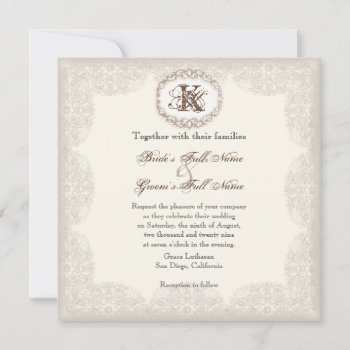 Vintage Taupe Lace - Wedding Invitation by AudreyJeanne at Zazzle