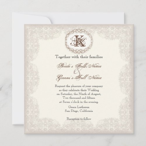 Vintage Taupe Lace - Wedding Invitation