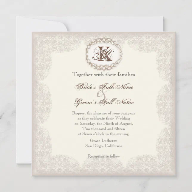 Vintage Taupe Lace - Wedding Invitation | Zazzle