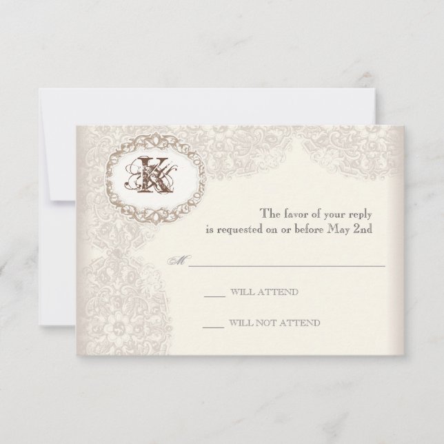 Vintage Taupe Lace - Wedding Response Card (Front)