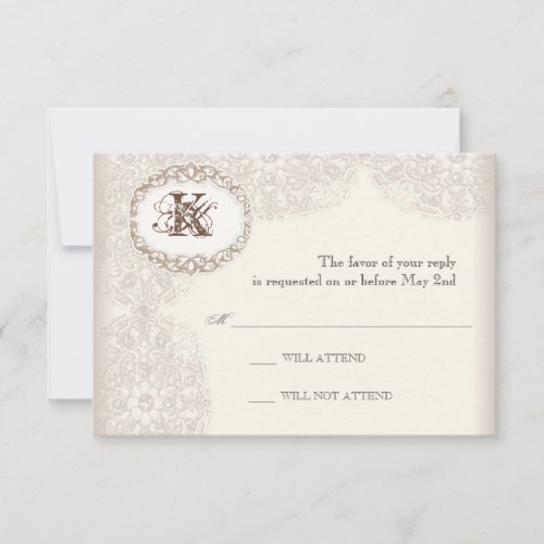 Vintage Taupe Lace - Wedding Response Card