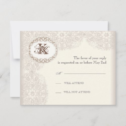 Vintage Taupe Lace - Wedding Response Card