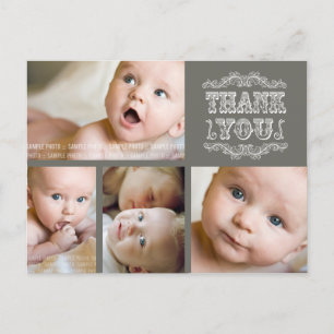 VINTAGE Taupe Photo Baby Thank You Post Card