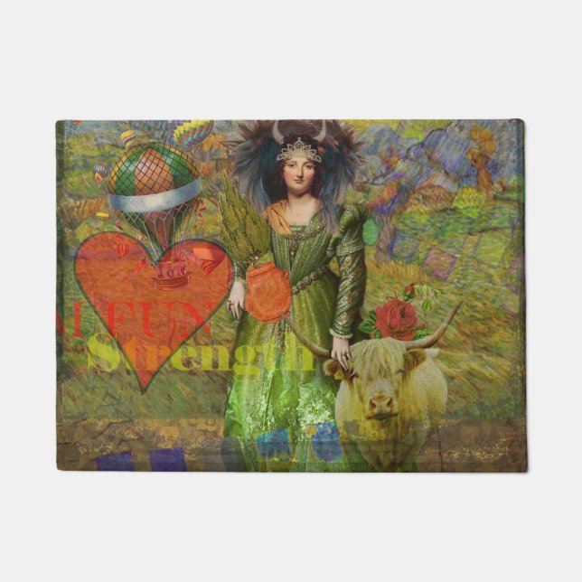 Vintage Taurus Classic Woman Portrait Gothic Art Doormat (Front)