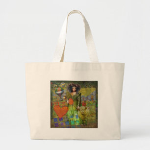 Vintage Taurus Classic Woman Portrait Gothic Art Large Tote Bag