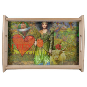 Vintage Taurus Classic Woman Portrait Gothic Art Serving Tray