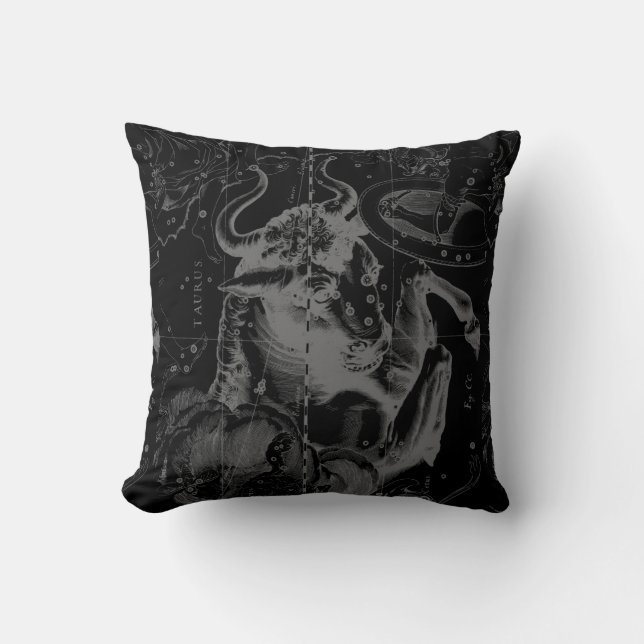 Vintage Taurus Constellation by Hevelius Throw Pillow (Front)