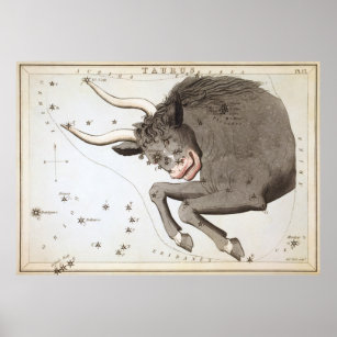 Vintage Taurus Constellation Map (1825) Poster