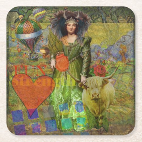 Vintage Taurus Fantasy Gothic Art Square Paper Coaster