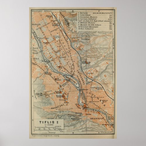 Vintage Tbilisi Georgia Map 1914 Poster