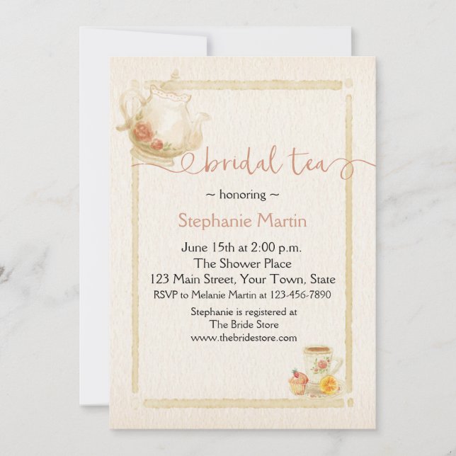 Vintage Tea Bridal Shower Invitation (Front)