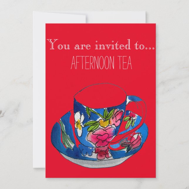 Vintage tea cup afternoon tea party invitation (Front)