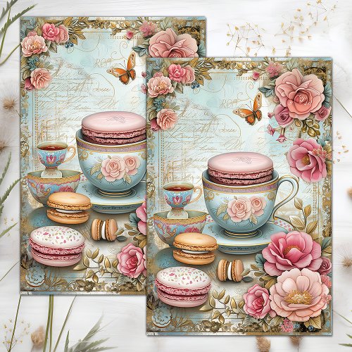 VINTAGE TEA CUP AND MACARONS DECOUPAGE TISSUE PAPER