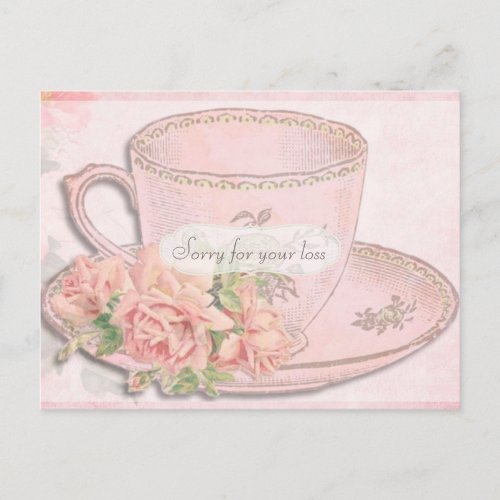 Vintage Tea Cup and Roses Sympathy Postcard
