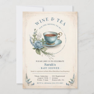 Vintage Tea Cup Baby Shower Brunch Invitations Boy