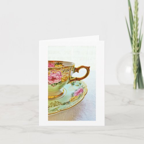 Vintage Tea Cup Blank Card Get WellThank You