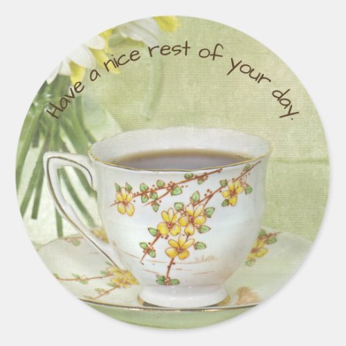 vintage tea cup classic round sticker