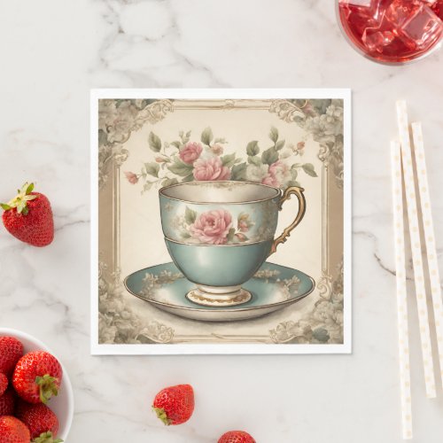 Vintage Tea Cup Floral Bridal Shower Tea Party  Napkins